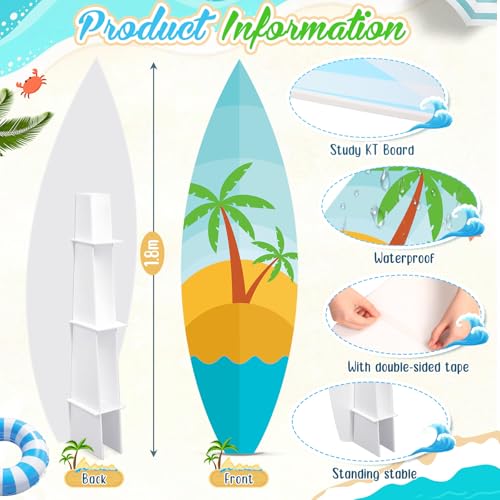 Yalikop 6 Ft Summer Surfboard Cardboard Cutout Stand Up Photo Prop - Hawaiian Tropical Party Decorations Standee Surfboard Foam Board for Garden Yard Sign Decor Beach Party Photography Background - style: Palm Tree