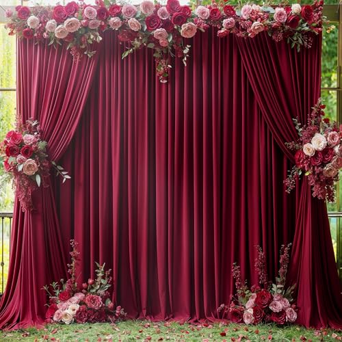 Burgundy Backdrop Curtain for Parties Wedding Wrinkle Free Maroon Photo Curtains Backdrop Drapes Fabric Decoration for Birthday Engagement Ceremony 5ft x 7ft,2 Panels - color: Burgundy, size: 10FTx7FT (W5'xH7', 2 Panels)