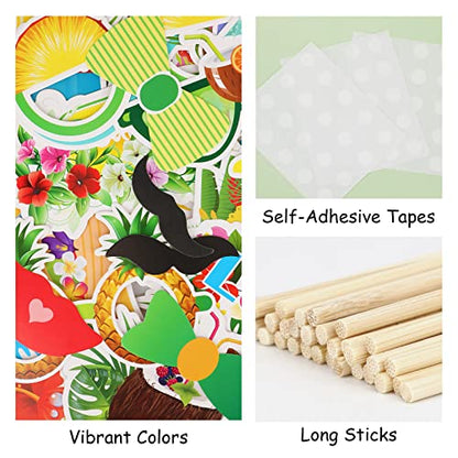 PHOGARY Hawaiian Luau Photo Booth Props Kit, 29pcs Multicolored Tropical Photo Props with Pineapple Pattern for Summer Hawaiian Luau Pool Beach Birthday Wedding Party