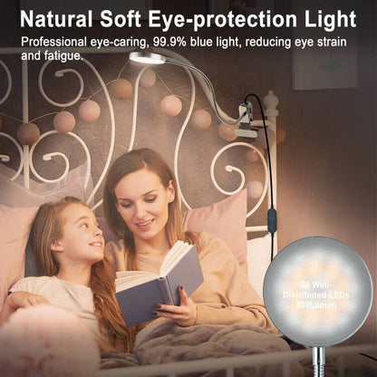 LiFMIRA Clip-on Lamp Reading Light - 5 Color Modes, 10 Brightness Levels, 8W, 66 LED, Eye-Caring Metal Clamp Light with Gooseneck for Bed, Headboard, Desk, Video Conferencing, Makeup - color: Silver