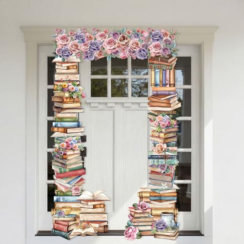 Mindsoft Book Themed Party Porch Banner Reading Themed Door Hanging Decoration Book Club Photo Banner Props Background for Birthday Baby Shower Library Bookworm Party Photo Booth Props Supplies - style: Book Floral