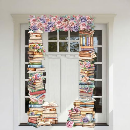 Mindsoft Book Themed Party Porch Banner Reading Themed Door Hanging Decoration Book Club Photo Banner Props Background for Birthday Baby Shower Library Bookworm Party Photo Booth Props Supplies - style: Book Floral