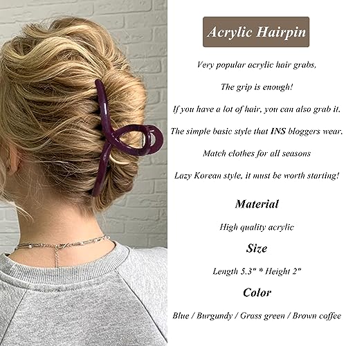 Big Hair Claw Large Butterfly Hair Clip 5" Oversize Acrylic Hair Clips for Long Thick Hair Barrette Accessories Christmas Gift for Women's and Girl's (4 Pcs) - color: AcrylicHairClip4