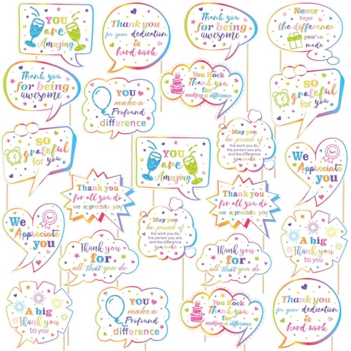 24 Pcs Teacher Staff Volunteer We Appreciate You Decorations Photo Booth Props Appreciation Decor Colorful Glitter Thank You Sign Photo Props for Teacher Nurse Employee Coworker Appreciation - color: Colorful Glitter
