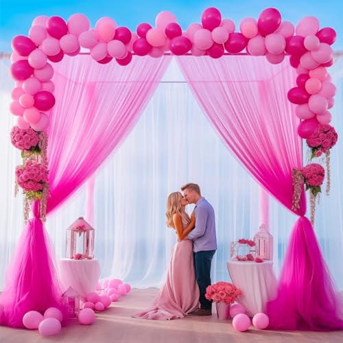 10x10 Hot Pink Tulle Backdrop Curtains for Parties, Sheer Backdrop Curtain Wedding Photo Background Drapes for Baby Shower Photography Birthday Party - color: Hot Pink, size: 10x10ft