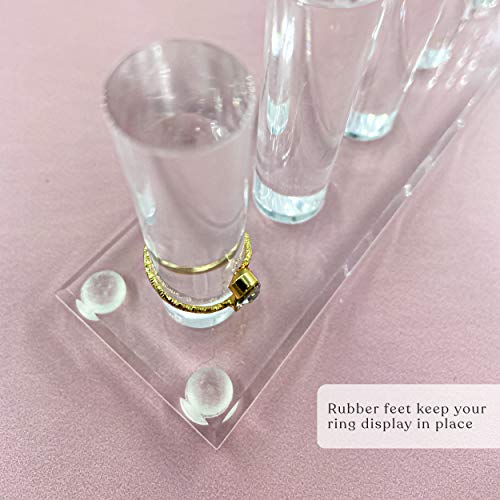 FROG SAC 6 Rod Ring Holder Jewelry Stand, Clear Acrylic Ring Display Organizer For Girls Room, Small Cylinder Storage For Multiple Rings For Women