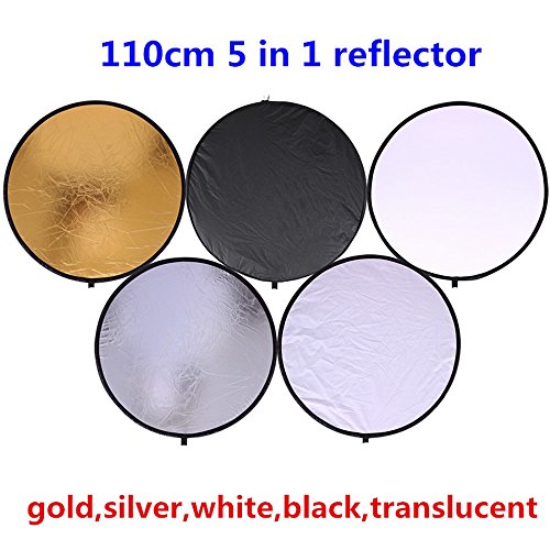 43"/110cm 5-in-1 Light Reflector for Photography Collapsible Multi-Disc Round with Bag - Translucent, Gold, Silver, Black and White for Studio Photography Lighting and Outdoor Lighting - size: 43inch 5in1