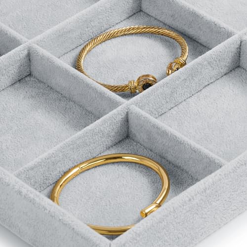 Oirlv Velvet Stackable Jewelry Display Trays 12 Grids Rings Earrings Bracelet Organizer Storage Tray(13.8"x1.29"x9.4") - size: 12 Grid Tray