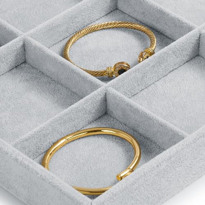Oirlv Velvet Stackable Jewelry Display Trays 12 Grids Rings Earrings Bracelet Organizer Storage Tray(13.8"x1.29"x9.4") - size: 12 Grid Tray