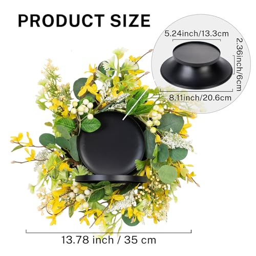 MOYEE Candle Holder Centerpieces for Tables,Candle Ring,Wreaths, Black Metal Candle Stick Paired Artificial Flowers 14 in Versatile Dining Table Centrepiece - color: Yellow Cross Wreath