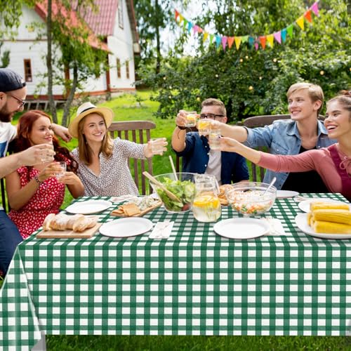 12Pack Dark Green Plastic Checkered Tablecloth, Premium Decorative Disposable Green Gingham Plaid Table Cloths for Parties, Rectangle Party Table Cover for Picnic Farm Birthday Wedding, 54x108 Inch - color: Dark Green, size: 54"x108"-12 Pack