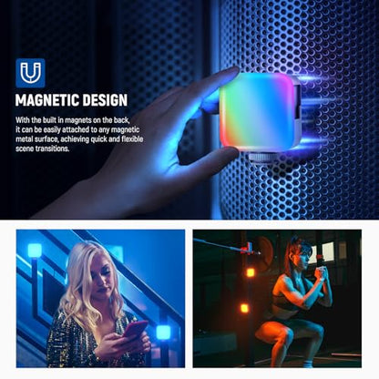 NEEWER Basic Magnetic RGB Video Light, 360° Full RGB Mini LED Camera Light CRI96+ 2500-9000K 18 Scenes 3 Cold Shoes & 1/4", 2000mAh Rechargeable Portable for Selfie/Tripod Photography Lighting, BL60C