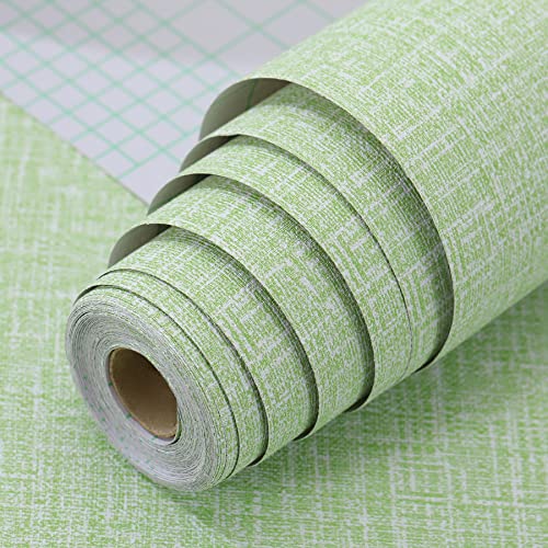 Peel and Stick Wallpaper Green Grass Cloth Wall Paper - 15.7 x 500 Inch Self Adhesive Wallpaper Peel and Stick, Easy to Paste Wall Contact Paper for Stand Liner, Table and Door Makeover Decor - color: Linen Green, size: 15.7" x 500"