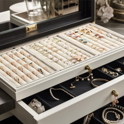 Highergo 8 Pcs Velvet Jewelry Trays Stackable Drawers Organizer Ring Earring Bracelet Necklace Storage Trays, 8.3x4.7x1''(7 Long Slots) - style: 7 Long Slots