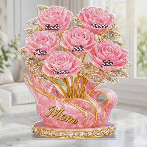 LOVELYPOD Personalized Rose Flower Mama 2D Acrylic Plaque, Custom Name Mommy And Kids Plaque, Mother's Day Mom Gift Grandma Gifts, Mama Gift from Son Daughter, Custom Family Keepsake Gifts - color: Design #8