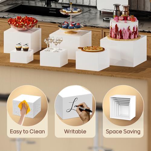 6 PCS Buffet Risers, Large Food Risers for Buffet Table, Display Stand Shelf for Party, Catering, Jewelry & Collectibles, White Acrylic Nesting Boxes for Food Display (10" 9" 8" 7" 6" 5") - size: 10" 9" 8" 7" 6" 5"