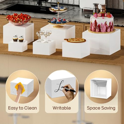 6 PCS Buffet Risers, Large Food Risers for Buffet Table, Display Stand Shelf for Party, Catering, Jewelry & Collectibles, White Acrylic Nesting Boxes for Food Display (10" 9" 8" 7" 6" 5") - size: 10" 9" 8" 7" 6" 5"