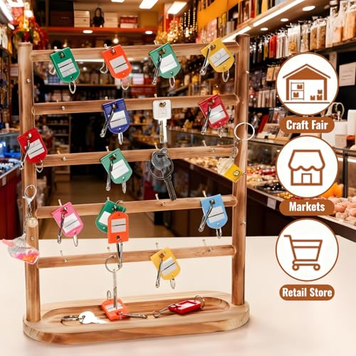 Earring Display Stands for Selling, 5 Tier Wooden Jewelry Display Rack with 56 Hooks for Vendors, Two-Sided Desktop Jewelry Towers Earring Cards Organizer for Bracelets, Rings