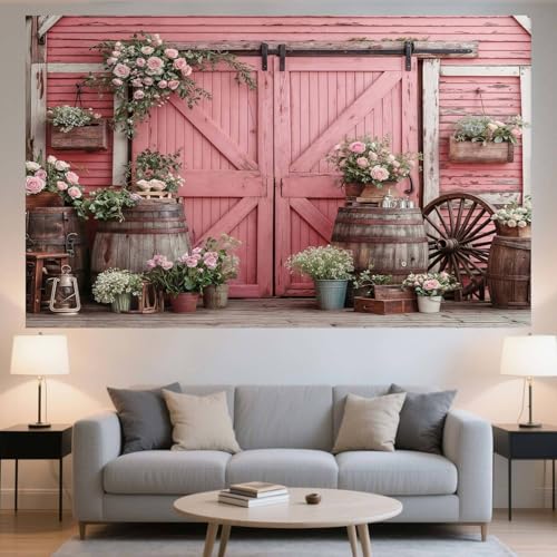 5x3ft Country Wedding Pink Photography Backdrop Rustic Wooden Barn Door Photography Backdrop Farmhouse Flower Western Girl Birthday Baby Shower Wedding Bridal Party Banner Photo Booth Props Background - color: Multi7, size: 5X3FT