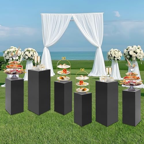 6PCS Square Display Pedestal Stands for Parties, Metal Display Stand Plinth Pillars Tall Pedestals Cake Stands for Wedding Birthday Art Decor Risers (Black) - color: Black