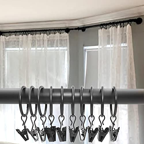 WeeksEight 100 Pack Black Curtain Rings with Clips, Curtain Hooks Hangers Clip Rings for Hanging Drapes Bows Hat, Drapery Rings 1.26 in I D, Fits up to 1 in Diameter Curtain Rod. - color: Black, size: 1.26" I D Set of 100