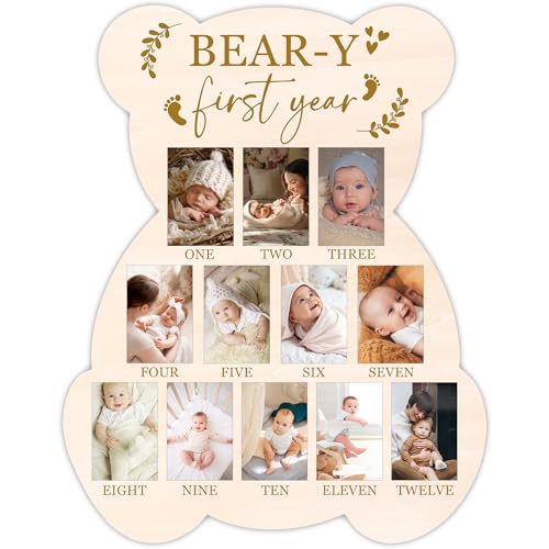 Bear My First Year Photo Board, Bear-Y Baby Milestone Signs for Boys Girls Nursery Decor, 12 Month Pictures for Baby First Year, Picture Board for 2x3 Photos, Best Babies Keepsake Gifts-A27 - color: Bear 2