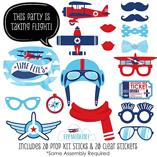 Big Dot of Happiness Taking Flight - Airplane - Vintage Plane Baby Shower or Birthday Party Photo Booth Props Kit - 20 Count