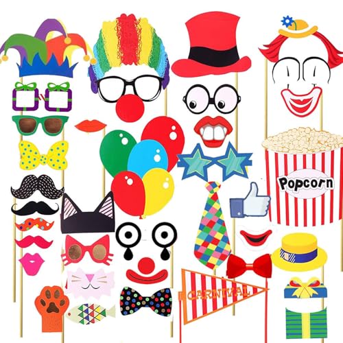 36 Pcs Photo Booth Props Carnival Circus Party Birthday Halloween Party Supply Prop Favor Graduation Kit Selfie Dressdecor