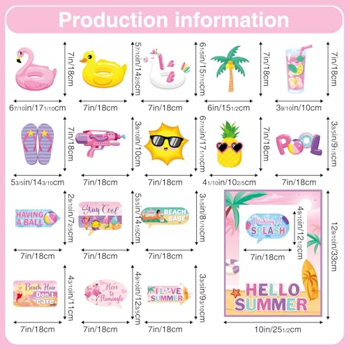 38 Pcs Summer Photo Booth Props Frame, Pink Summer Party Decorations Props, Beach Party Decorations Beach Photo Booth Flamingo Picture Props for Party