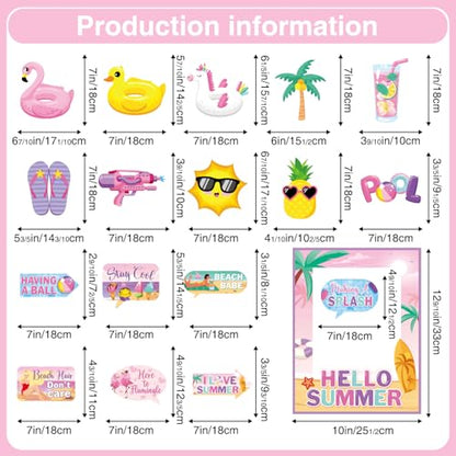 38 Pcs Summer Photo Booth Props Frame, Pink Summer Party Decorations Props, Beach Party Decorations Beach Photo Booth Flamingo Picture Props for Party