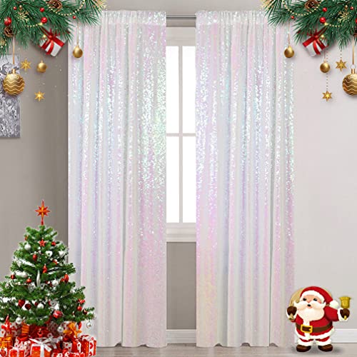 Partisout Iridescent White Sequin Curtains, 2 Panels 2Ftx7Ft Glitter Backdrop, Perfect for Wedding, Party & Photo Decor - color: Iridescent White, size: 2ftx7ftx2pcs