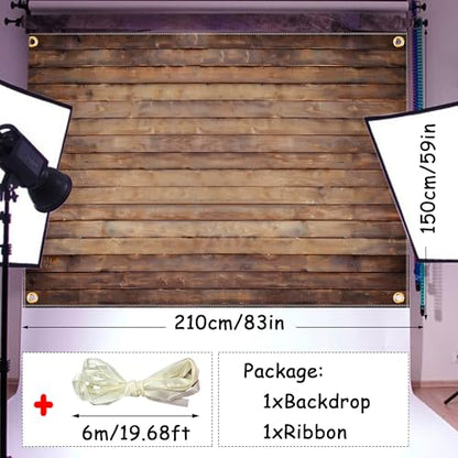 Wood Backdrop for Photography 7x5ft Polyester Brown Wooden Backdrop Photographers Retro Rustic Wood Wall Background Cloth Seamless Backdrops Props with 19.68ft Ribbon - color: Wood, size: 7x5 Ft