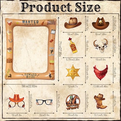 Western Cowboy Cowgirl Photo Booth Props Inflatable Frame, 30Pcs Wild West Photo Props with Large Inflatable Picture Frame for Country Rustic Cowboy Party Selfie Supplies - color: Western Cowboy