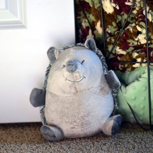 Happy The Hedgehog Door Stopper, Chubby, Gray, Beige, Furry, Embroidery Smile and Eyes, Paw Details, Plush Covered, Polyester, Sand Filling, 8 3/4 Diameter x 9 1/2 Inches Tall, Weighted 2 Pounds - color: Hedgehog