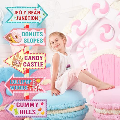 20 Pieces Candyland Decorations Welcome to Candyland Signs Candy Party Decorations for Kids Girls Candy Land Themed Birthday Party Halloween Christmas Trunk or Treat Car Decorations - style: Candyland