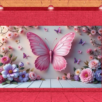 Spring Garden Party Decorations Butterfly Flower Banner Photography Background for Girls Women Bday Party Banner Backdrop Photo Booth Props Decor for Spring Wedding Garden 70.9x43.3INCH
