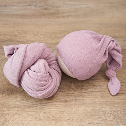 Zeroest Newborn Photography Wraps with Hat Baby Photo Outfit Girl Stretch Blanket Infant Boy Props for Baby Photo Shoot - color: Purple
