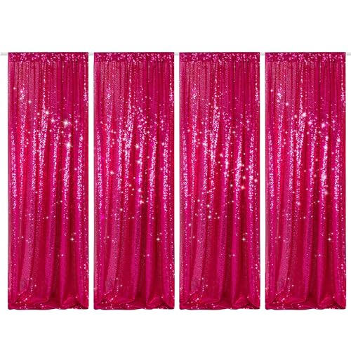 PartyDelight Hot Pink 2FT X 8FT Sparkly Sequin Backdrop Curtains 4 Panels, for Wedding, Party, Room Decorations. - color: Hot Pink, size: 24"W x 96"L (Pack of 4)