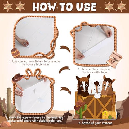 Capoda 4 ft Western Party Decorations Horse Stable Cardboard Cutout Stand Up Western Photo Props Standup Backdrop Background for Baby Shower Birthday Party Decor Supplies