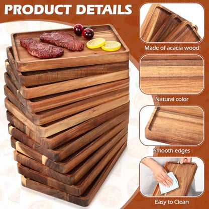 Roshtia 12 Pcs Acacia Wood Serving Tray Rectangular Wooden Serving Platter Christmas Dinner Plates Wood Cheese Charcuterie Board for Food Vegetable, Charcuterie, Appetizer (8'' X 12'' X 1'') - size: 8'' X 12'' X 1''