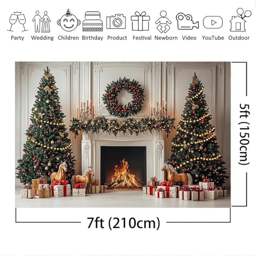 Mocsicka Christmas Fireplace Backdrop Classic Christmas Interior Room Photography Background Winter Family Holiday Home Xmas Tree Party Decorations Photo Booth Props (7x5ft (82x60 inch))