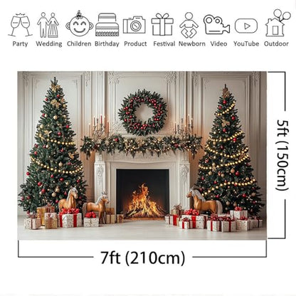 Mocsicka Christmas Fireplace Backdrop Classic Christmas Interior Room Photography Background Winter Family Holiday Home Xmas Tree Party Decorations Photo Booth Props (7x5ft (82x60 inch))