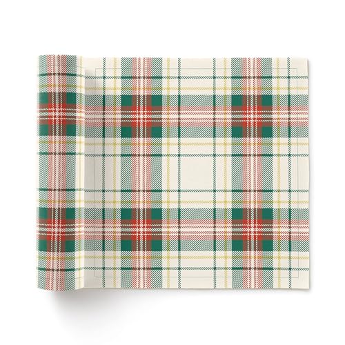 MY DRAP Cotton Luncheon Napkins Bells Xmas (7.8 x 7.8 in - 12 Per Roll) Perfect for hossting Christmas, Xmas, Holidays, Holiday Party, for Party and Events - color: Natural Tartan