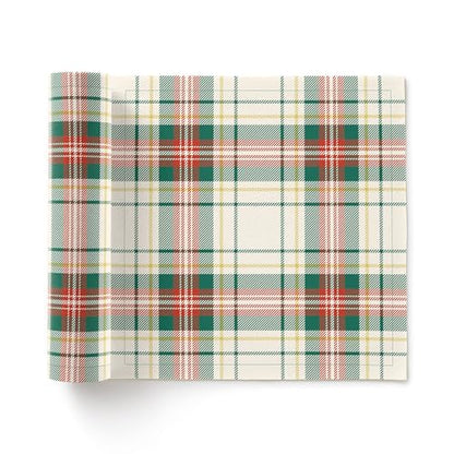 MY DRAP Cotton Luncheon Napkins Bells Xmas (7.8 x 7.8 in - 12 Per Roll) Perfect for hossting Christmas, Xmas, Holidays, Holiday Party, for Party and Events - color: Natural Tartan