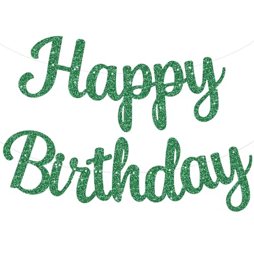 BEISHIDA Happy Birthday Banner - NO DIY,Green 10Feet Pre-Strung-Glitter Birthday Sign Garland Backdrop Decorations for Women men Party - color: green