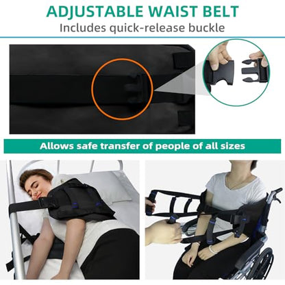 Transfer Sling, Gait Belt Transfer Belt with Padded Handles for Patient Lift Assist & Mobility Standing - Safely Move Elderly and Disabled from Bed and Wheelchair - color: Black