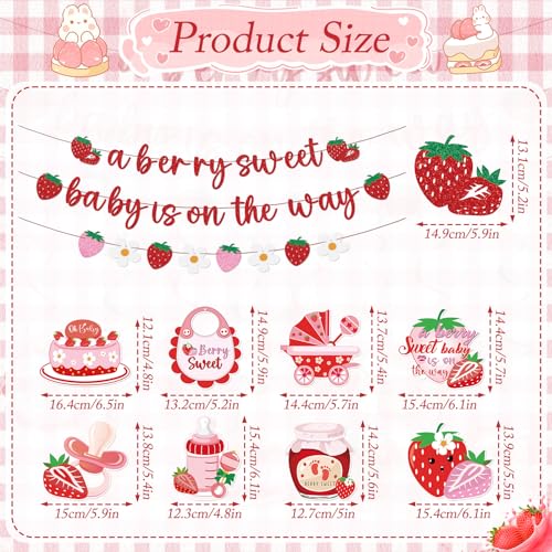 Strawberry Baby Shower Decorations - A Berry Sweet Baby Is on the Way Banners Cute Strawberry Decorations Strawberry Sweet Baby Hanging Swirls Ceiling Decor Girls - style: Strawberry