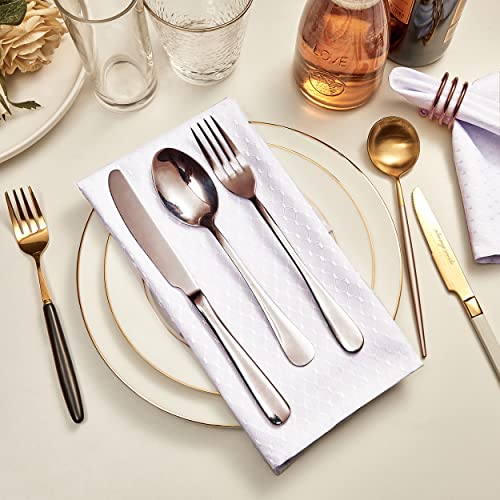 Cloth Napkins Set of 8 – Square 17x17 Inch Jacquard Fabric Polyester Washable Reusable Cloth Napkins for Kitchen Dinner Dining Restaurants Wedding Party Banquet Table (White) - color: White