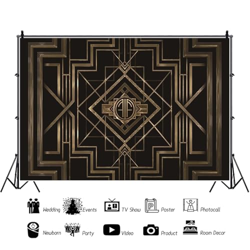 9x6ft Theme Backdrops for Photography Black and Golden Retro Texture Background Luxury Party Crazy Carnival Happy Birthday Party Portrait Booth Photo Studio Video Shooting Props - size: 9x6ft