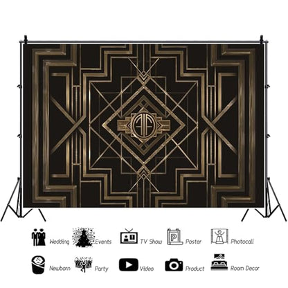 9x6ft Theme Backdrops for Photography Black and Golden Retro Texture Background Luxury Party Crazy Carnival Happy Birthday Party Portrait Booth Photo Studio Video Shooting Props - size: 9x6ft